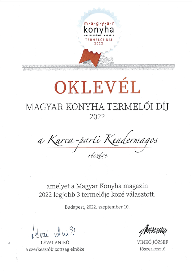 Magyar Konyha termelői díj